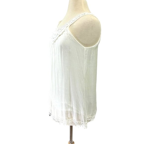 Via Signoria Womens Silk Blouse Medium Ivory Sleeveless Crochet Soft Chiffon - Picture 2 of 7